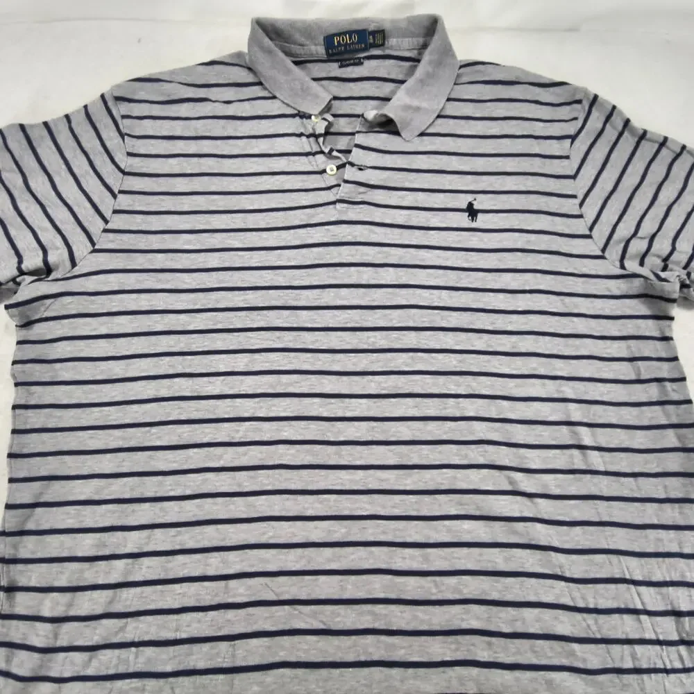 Polo Ralph Lauren Classic Fit Casual Collared Polo Shirt Mens Size XL Gray Navy